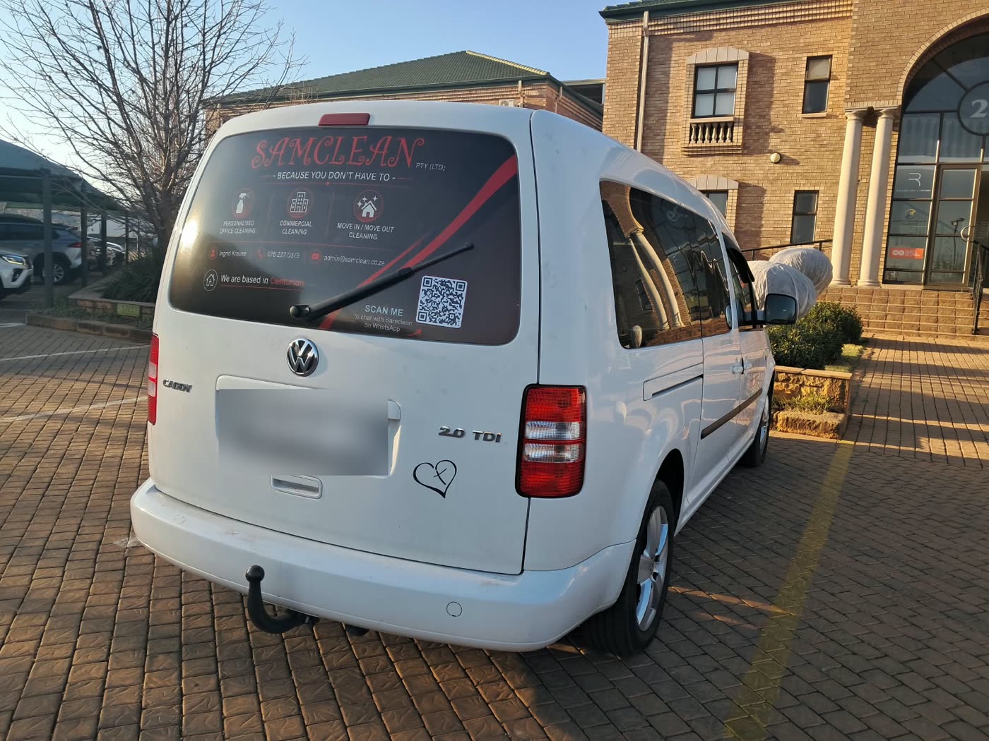The Samclean van parked outside an office building in Centurion